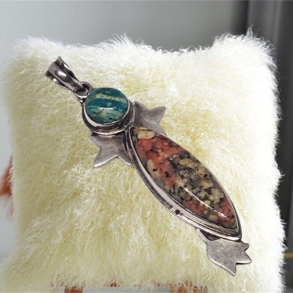 .Sterling Silver Pendant w/Natural Stones with Stainless Steel Necklace - Picture 1 of 4